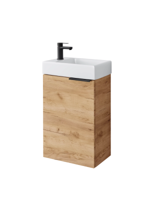 Szafka łazienkowa Fika z umywalką ceramiczną 40 cm, drzwi, wisząca, dąb craft złoty