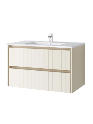 Szafka łazienkowa Melito z umywalką ceramiczną 80 cm, szuflady, wisząca, almond mat