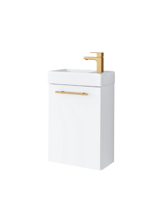 Szafka łazienkowa Nava z umywalką ceramiczną 40 cm, drzwi, wisząca, biały mat, uchwyt złoty